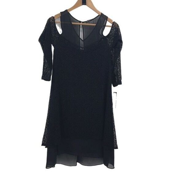 Tahari Dresses & Skirts - Tahari Arthur S. Levine Womens V-Neck Cold-Shoulder Lace Overlay Susan Dress Bla